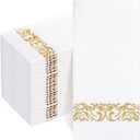 Joyido 50PCS Gold Napkins Disposable - White and Gold Paper Napkins - Cloth-Like Feel Dinner Paper - Elegant Heavy Duty Hand Towels for Bathroom Party Bridal Decorative Reception