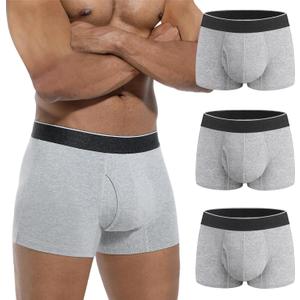 Mens Absorbent Incontinence Underwear Washable Open Fly Leakage Protective Briefs Adult Leak Proof Boxer (3 Gray, XXL)