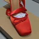 Satin Ballet Heels for Women Closed Square Toe Bow Ballerina Heels Lace Up High Heel Slingback Pumps Strappy Stiletto Mary Janes Elegant Party Shoes (6.5, Red)