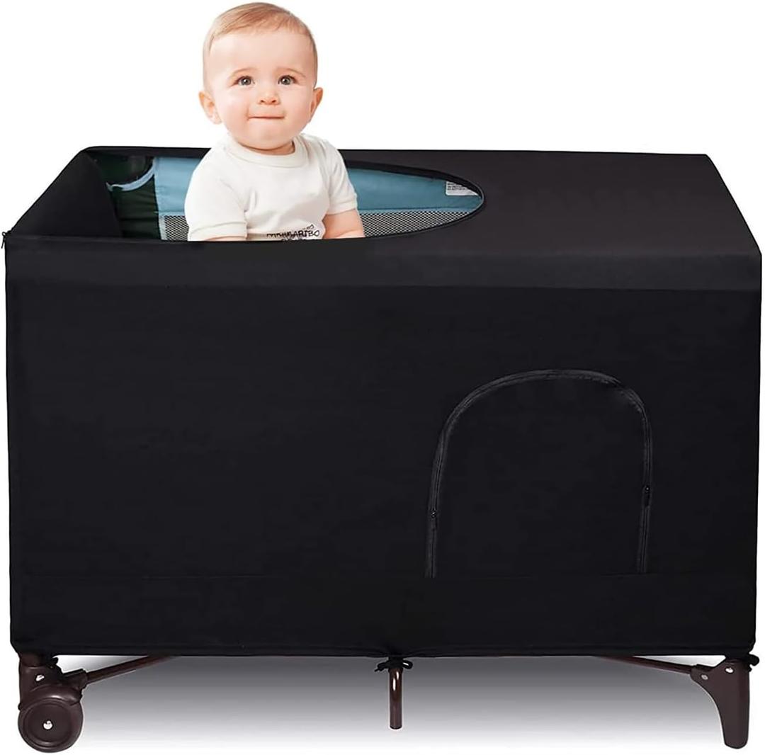 Blackout Crib Canopy Cover Stretchy Breathable Travel Netting Tent and Shade Stretch Up to 40"30" for Indoor and Outdoor Children's Sleep Safety (Black)