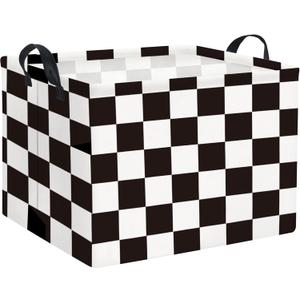 HIYAGON Rectangular Car Basket for Boys Checkered Basket Kids Baby Storage Bin Toy Organizer Box Car Room Decor(Racing Flag)