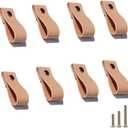 8 Pack Soft Genuine Leather Drawer Pulls Handle,Wardrobe Cabinets Kitchen Closet Knobs Door Pulls Handles knobs with Screws,Home Decoration, Handmade (8 Pack, 2.6" Single Hole - Yellow)