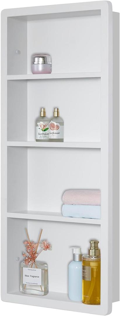 IDYLLOR Recessed Medicine Cabinet, 304 Stainless Steel Wall Niche Shower Shelf for Bathroom, Waterproof Rustproof Storage Organizer, 14" x 34", Matte White (No Mirror)