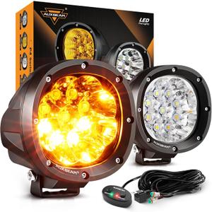 Auxbeam 6 Modes Amber White Round LED Pods, P4 Series 4 Inch 90W Flashing Offroad Strobe Lights, Dual Color Warning Off Road Fog Lights, 4x4 ATV Car Truck Spotlights, Pair