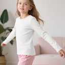 Resinta Girls Basic Long Sleeve Crew Neck Top Kids Layering Tees Casual Soft Solid Pullover T-Shirts 2-14 Years (White)