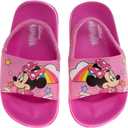 Disney Kids Minnie Mouse Slides Open Toe - Girls Sandals SlipOn Slide Sandal with Backstrap - Pink (Size 7-8 Toddler)