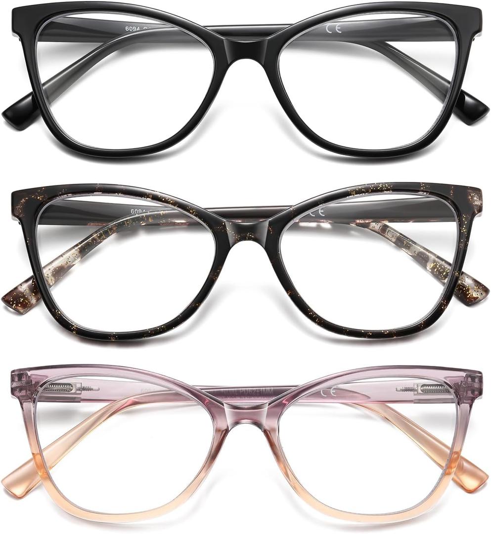 LKEYE Reading Glasses Women Cat Eye Blue Light Computer Readers Stylish Spring Hinge Designer Fashion Cute Eyeglasses LK6094, +1.75