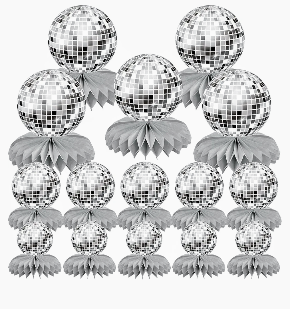 15 PCS Silver Disco Theme Honeycomb Centerpieces Disco Ball Party Decorations 70s Disco Party Table Centerpieces for Back to 70s Party Supplies Favors