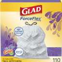 Glad ForceFlex Tall Kitchen Trash Bags, 13 Gal, Gain Lavender with Febreze, 110 Ct 