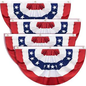 4Pack 3x6 Feet American Pleated Fan Flag for 4th of July, Decorations Patriotic Half Fan Bunting Flag Banners with Brass Grommets and Zip Ties for Outside