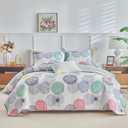 UOZZI BEDDING 3 Piece Reversible Quilt Set Queen Size 90x90 Soft Microfiber Lightweight Coverlet Bedspread Summer Comforter Set Bed Cover Blanket for All Season Pink Yellow Teal Colorful Dots