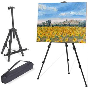 Easel for Painting Art Easel Stand for Adults 17" to 66" Portable Easel Stand for Sign Table Top/Floor Aluminum Metal Easel with Carry Bag Black