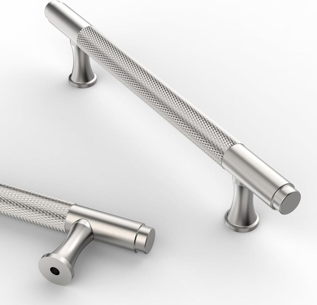Asidrama 10 Pack 5 Inch(128mm) Knurled Brushed Satin Nickel Kitchen Cabinet Handles, Cabinet Pulls Kitchen Cabinet Hardware Cupboard Drawer Pulls