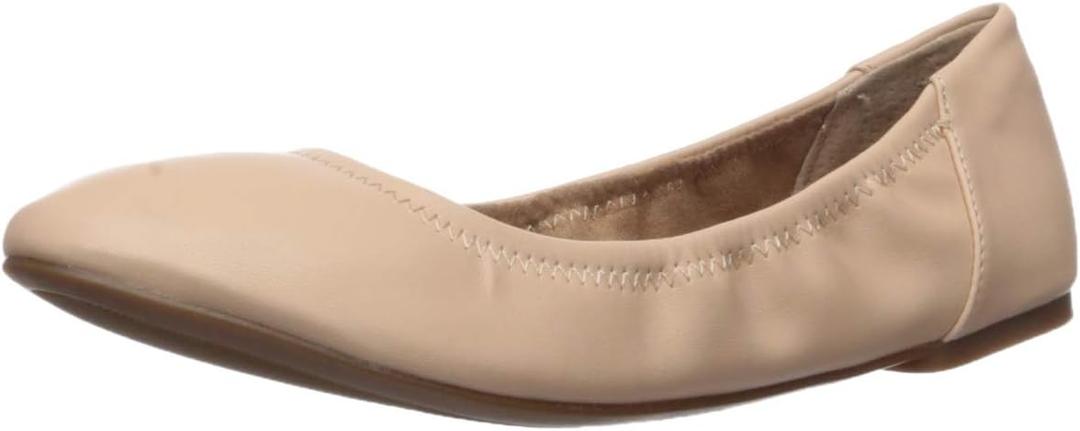 Amazon Essentials Women's Belice Slip On Ballet Flat (9.5, Beige Faux Leather)