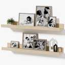 24inch Floating Picture Ledge Shelves 2-Pack, Oak Wall Mounted Shelves with Lip for Nursery, Kids Room, Living Room & Bedroom, Sturdy Floating Book Shelves for Photo Frames & Decor