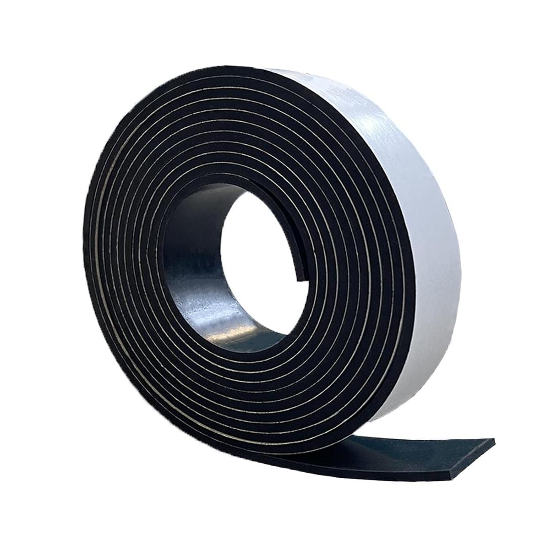 Solid Rubber Strips with Adhesive 1/8 (.125)" Thick X 1" Wide X 10'Long, Solid Rubber Sheet Rolls Self Adhesive for Anti-Slip, Anti-Vibration (1" X10'X1/8")
