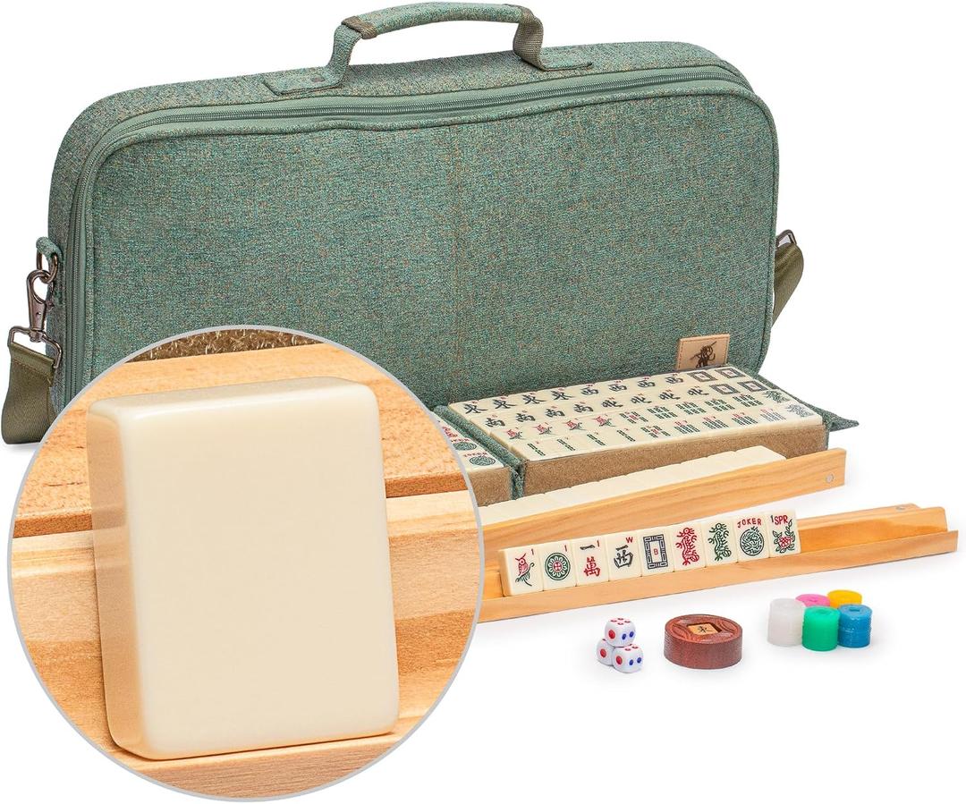 Yellow Mountain Imports American Mahjong Set, Heather with Soft Case - All-in-One Racks with Pushers, Scoring Coins, Dice, and Wind Indicator, 21.1 x 10.2 x 2.8 inches