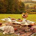 Leinuosen 90"x30" Boho Wooden Picnic Table, Portable Folding Outdoor Low Picnic Table with Adjustable Legs Height 13'' & 16'' for Floor Seating, Beach, Camping, BBQ, Backyard, Seating for 8-10 People