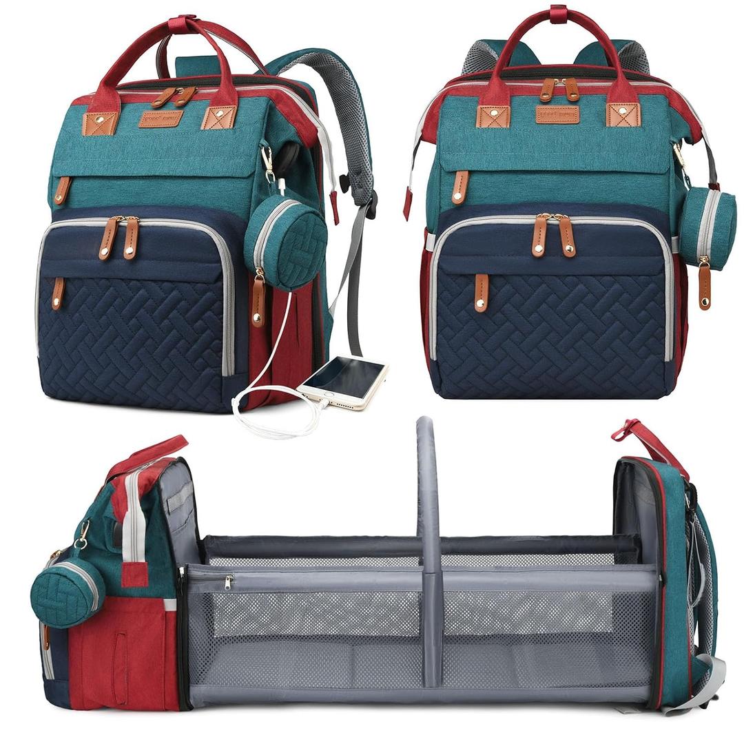 Astro alan Baby Diaper Bags with Changing Station, Waterproof Diaper Bag Backpack for Moms Dads with USB Charging Port, Baby Shower Gifts, Large Capacity diaper backpack, Red-Green-Blue