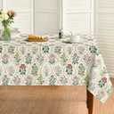 Horaldaily Spring Tablecloth 60120 Inch Rectangular, Beige Vintage Art Deco Floral Washable Seasonal Table Cover for Party Picnic Dinner Decor