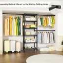 Ulif M5 Wall Mounted Clothes Garment Rack, Heavy Duty Closet Storage and Organizer System with 6 Shelves and 3 Expandable Hanger Rods, Space Saver Suit (46.2-102.4)" W x 14" D x 83.1" H, Black