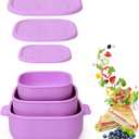Silicone Bento Box Food Grade & Leakproof Lunch Box Bento with Lids 3-Piece Space-Saving Nesting Kit Food Storage Containers Set (Purple)