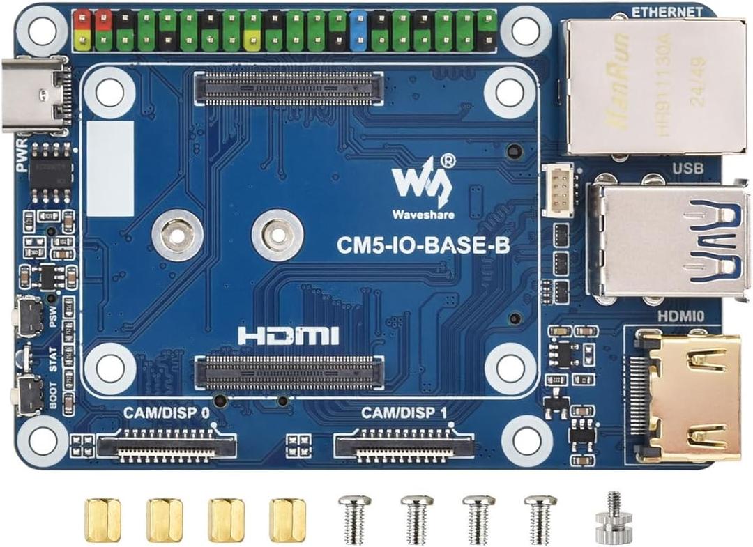 Mini Base Board for Raspberry Pi CM5 Lite/eMMC, Compute Module 5 Mini IO Board with Gigabit Eth/40PIN GPIO/M.2 M Key/USB 3.2/USB 2.0/HDMI Interface etc. Onboard EEPROM and Encryption Chip