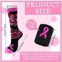 Jiuguva Breast Cancer Awareness Socks Wristbands Set Camo Pink Ribbon Crew Socks (kids sizes) Black Wristbands for Sports
