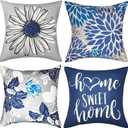 Decorative Throw Pillow Covers Set of 4 Blue Pillow Covers 18x18 inch Throw Pillow Cases Linen Square Pillow Case,Farmhouse Outdoor Modern Boho Pillow Covers for Couch Sofa Living Room