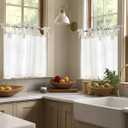 jinchan Tie Top Linen Kitchen Curtains Over Sink 24 Inch Length Tier Curtains Farmhouse Rustic Small Cafe Curtain for Bedroom Living Room Bathroom Half Window Light Filtering Privacy 2 Panels White