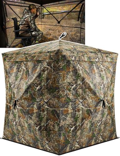 TIDEWE Hunting Blind 270°See Through with Carrying Bag, 1-2& 2-3& 3-4 Person Pop Up Ground Blinds, Portable Resilient Hunting Tent (Forest Fade Camo)