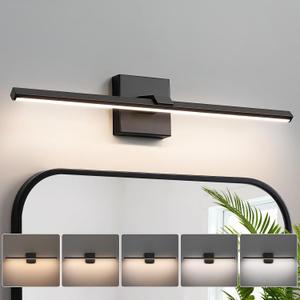 Black Bathroom Vanity Light 24 Inch Modern Bathroom Light Fixtures Over Mirror 18W Dimmable 5CCT LED Vanity Light Bar for Bathroom Mirror Cabinets Bedroom