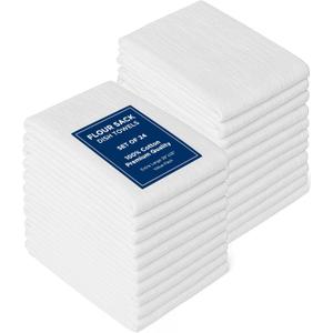 ROYALE LINENS Flour Sack Towels  24 Pack 28x28 Inch White Kitchen Dish Towels  100% Cotton Tea Towels for Bread Proofing, Cheese Straining, Baking, Cleaning, Drying, Embroidery, Multipurpose Use