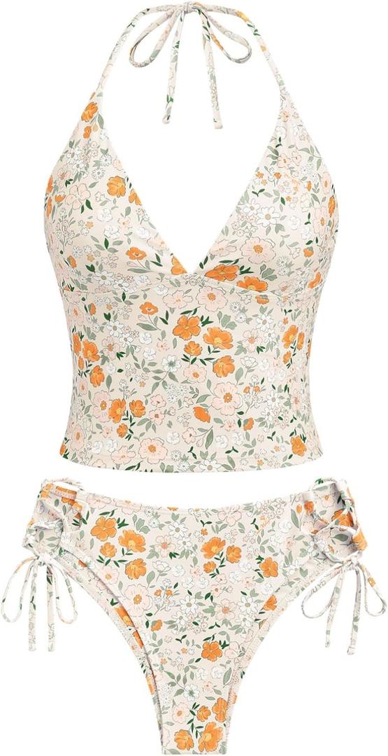 seamoly Women's Tankinis Striped Halter String Tie Side 2 Piece Tankini Sets Swimsuit, Size XL
