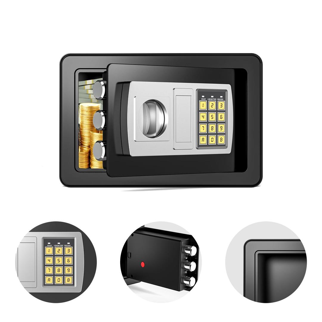 MLJ 0.45 Cu.ft Small Safe Box with Key, Mini Money Box, Hidden Digital Home Safe, Suitable for Home, Office or Company (No Coin Slot)