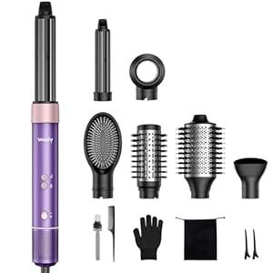 7 in 1 Blow Dryer Brush Set  Hot Air Styler for Fast Drying, Curling, Straightening & Volumizing  Ionic Hair Dryer Brush with 1500W Power  No Heat Damage for All Hair Types  Lilac