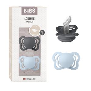 BIBS Pacifiers - Couture Collection | BPA-Free Anatomical Nipple | Silicone | Made in Denmark | Set of 2 Iron/Baby Blue Color Premium Soothers | Size 0-6 Months