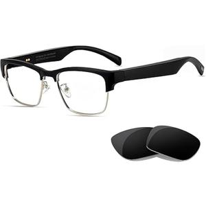 Bluetooth Audio Smart Glasses for Men Women,Wireless Headphone Glasses with Speaker, Voice Control,HD Voice Calling,Anti-Blue Light Lenses and Polarized Lenses,Magnetic Charging,Unisex