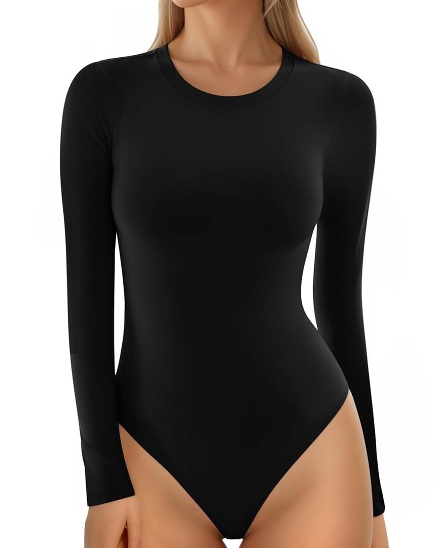 MANGOPOP Women's Crew Neck Short Sleeve Bodysuit Long Sleeve Body Suit T Shirts Basic Slim Fitted Tops, Size XXL