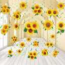 Spakon 30 Pieces Sunflower Hanging Swirls Decorations Sunflower Foil Swirls Ceiling Wall Decor for Themed Birthday Baby Shower Party Supplies
