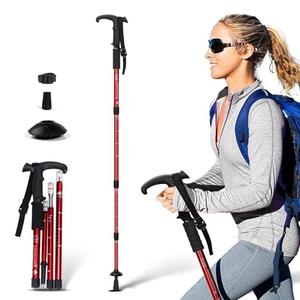 Walking Stick for Hiking, Adjustable Hiking Poles for Men, Women and Kids, Walking Canes for Seniors Balance, Aluminum Trekking Poles Use for Travel, Skiing, Mountaineering (Red) 2 Pack