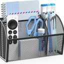 YINGHUA Magnetic Desk Organizer - 3 Compartment Metal Mesh Pen Holder for Locker, Whiteboard, Refrigerator, Office - Black Caddy (7.4 x 2.6 x 5 inches)