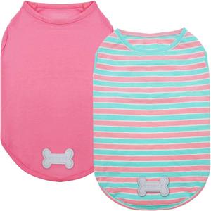 KYEESE 2Pack Dog Shirt, Soft Striped Dogs T Shirts, Lightweight Doggie Tank Top Cat Clothes, Sleeveless Dog Shirt for Small Dogs, Stretchy Pet Vest, Pink, Medium
