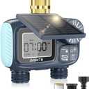 Solar Sprinkler Timer,Brass Inlet Hose Timer for Garden Hose,Programmable Water Timers,Plant Watering Devices,Garden Watering System, Rain Delay/Manual/Automatic Irrigation System, 2 Outlet