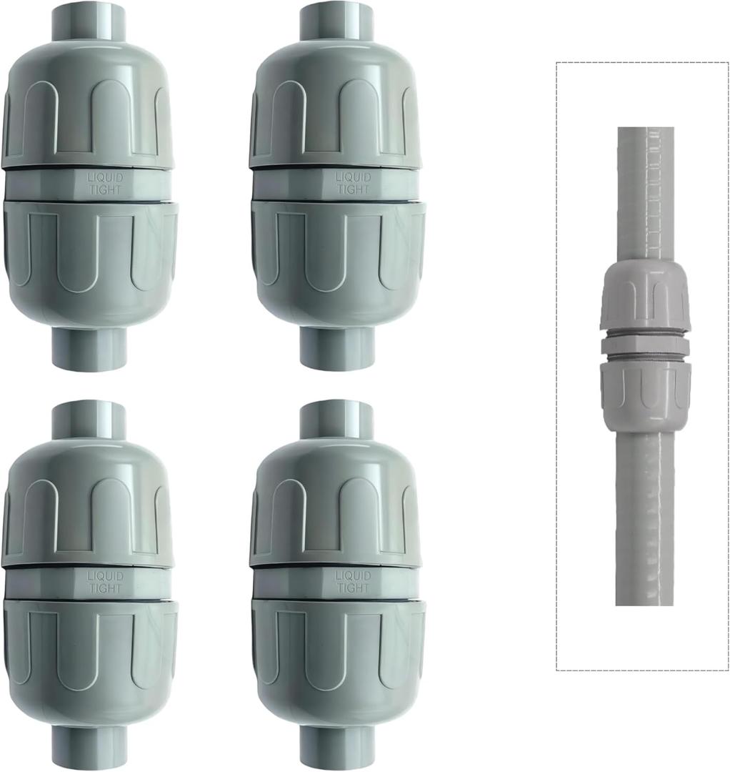 3/4 Inch Liquid Tight Connector Double Ended Conduit connector PVC flexible Conduit double ended connector, liquid-tight electrical Conduit fittings, Easily pass wires through the Conduit (4 Pack)