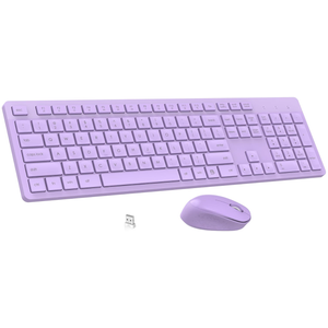 LeadsaiL Purple Wireless Keyboard and Mouse Combo, Full-Sized Ergonomic Computer Keyboard, 2.4GHz USB Cordless Keyboard Silent Mouse Set, 12 FN Shortcuts for Windows MacOS Laptop Computer