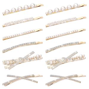 12 Pieces Rhinestone Bobby Pins Decorative Fancy Crystal Hair Clips Shiny Metal X Shaped Barrettes Bling Diamond Wedding Bridal Shower Hair Accessories for Women Ladies Girls (Gold, White)