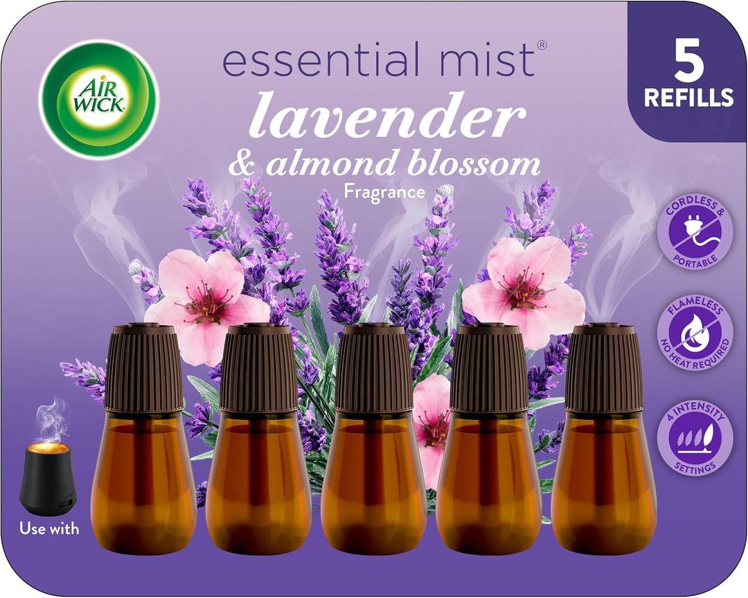 Air Wick Essential Mist Diffuser Oil Refill, Lavender & Almond Blossom, 5Ct