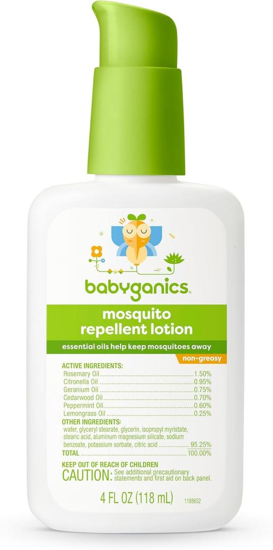 Babyganics Mosquito Repellent Lotion, Made with Plant and Essential Oils, Non-Greasy, 4oz (4 Fl Oz (Pack of 1), White)