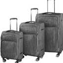 Cantor Ultra Lightweight Softside Luggage with Spinner Wheels, Set of 3, Expandable Suitcase with Retractable Handle and ID Tag, and Interlocking Zippers with TSA Lock (Grey)